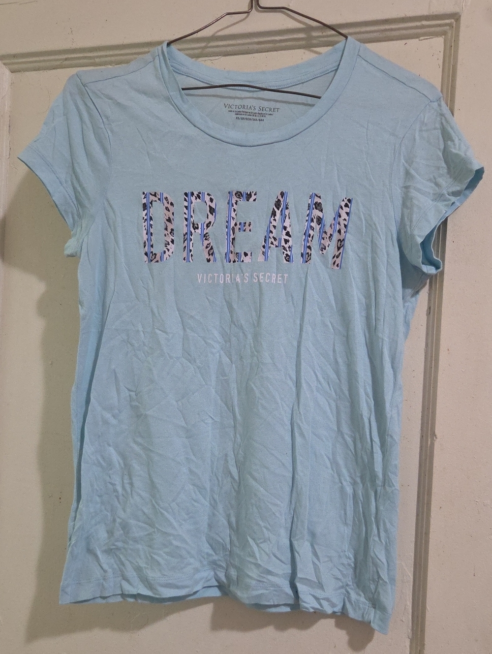 Victoria's Secret Light Blue 'DREAM' Graphic Tee with Patterned Letters